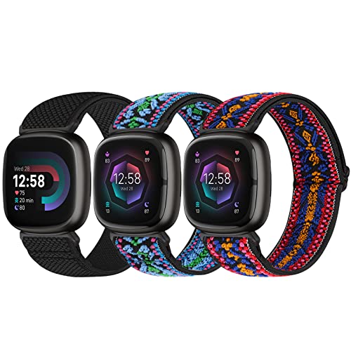Bcuckood Kompatibel mit Fitbit Versa 4/Versa 3/Fitbit Sense 2/Sense Band Damen Herren, Elastisches Nylon Weich Verstellbar Dehnbar Solo Loop Ersatzriemen für Fitbit Versa 4/Versa 3/Sense 2/Sense von Bcuckood