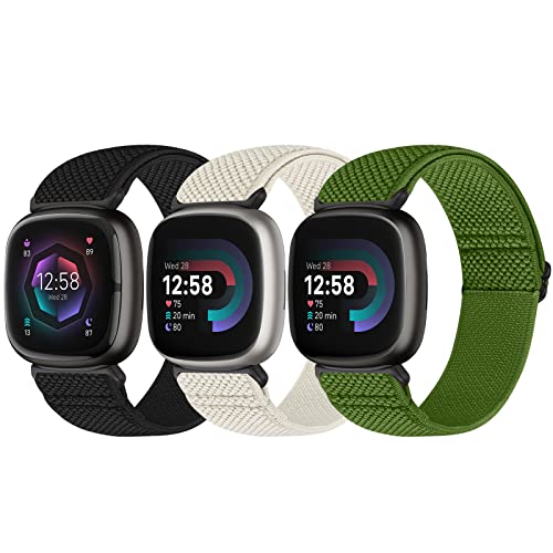 Bcuckood Kompatibel mit Fitbit Versa 4/Versa 3/Fitbit Sense 2/Sense Band Damen Herren, Elastisches Nylon Weich Verstellbar Dehnbar Solo Loop Ersatzriemen für Fitbit Versa 4/Versa 3/Sense 2/Sense von Bcuckood
