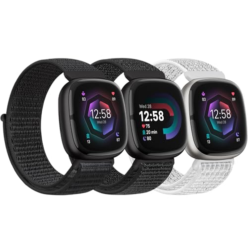 Bcuckood Nylon Armband kompatibel mit Fitbit Versa 4/Sense 2/Versa 3/Sense Damen Herren Weiches atmungsaktives Nylon Uhrenarmband Sport Solo Schleife Ersatzarmband von Bcuckood