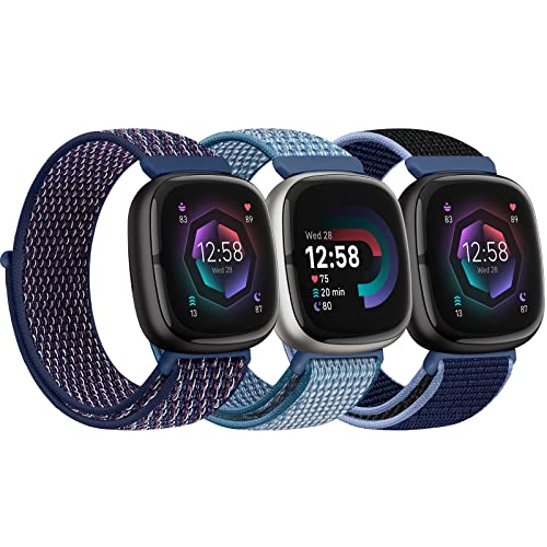 Bcuckood Nylon Armband kompatibel mit Fitbit Versa 4/Sense 2/Versa 3/Sense Damen Herren Weiches atmungsaktives Nylon Uhrenarmband Sport Solo Schleife Ersatzarmband von Bcuckood