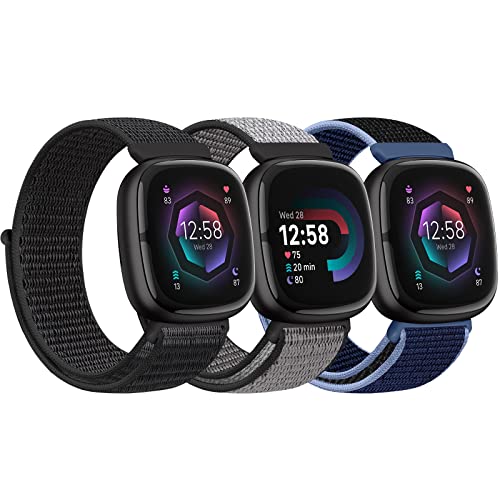 Bcuckood Nylon Armband kompatibel mit Fitbit Versa 4/Sense 2/Versa 3/Sense Damen Herren Weiches atmungsaktives Nylon Uhrenarmband Sport Solo Schleife Ersatzarmband von Bcuckood