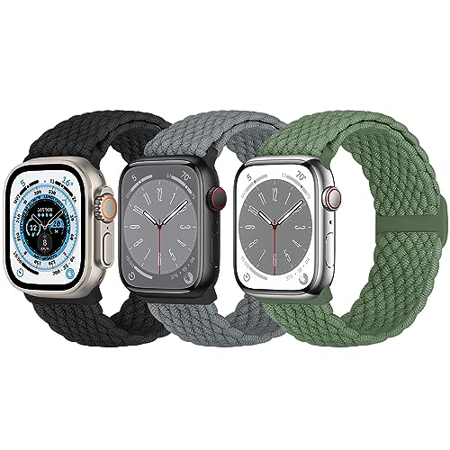 Geflochtene Solo Loop Kompatibel mit Apple Watch Armband 49mm 45mm 44mm 42mm 41mm 40mm 38mm, verstellbare Sport Uhrenarmband Damen Herren für iWatch Ultra/Ultra 2 Series 9 8 7 6 5 4 3 2 1 SE, 3 Stück von Bcuckood