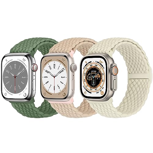 Geflochtene Solo Loop Kompatibel mit Apple Watch Armband 49mm 45mm 44mm 42mm 41mm 40mm 38mm Damen Herren, verstellbare Sport Uhrenarmband für iWatch Ultra/Ultra 2 Series 9 8 7 6 5 4 3 2 1 SE, 3 Stück von Bcuckood