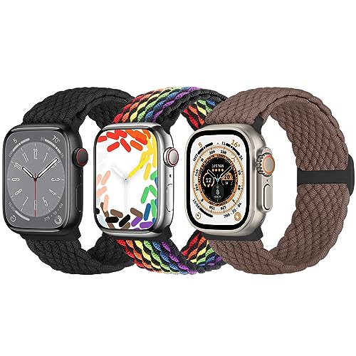 Geflochtene Solo Loop Kompatibel mit Apple Watch Armband 49mm 45mm 44mm 42mm 41mm 40mm 38mm Damen Herren, verstellbare Sport Uhrenarmband für iWatch Ultra/Ultra 2 Series 9 8 7 6 5 4 3 2 1 SE, 3 Stück von Bcuckood