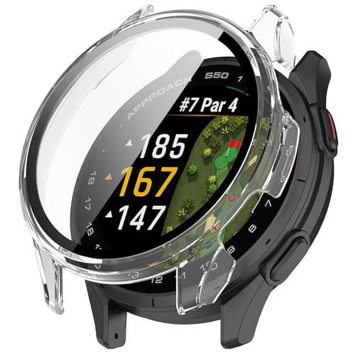 Bdsidy Hülle für Garmin Approach S50 Schutzhülle Con Displayschutzfolie, Kratzfest Schutzfolie Bumper Gehäuse Ultradünne Stoßfeste Cover für Garmin Approach S50 Smartwatch Zubehör (Klar) von Bdsidy