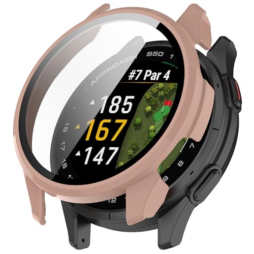 Bdsidy Hülle für Garmin Approach S50 Schutzhülle Con Displayschutzfolie, Kratzfest Schutzfolie Bumper Gehäuse Ultradünne Stoßfeste Cover für Garmin Approach S50 Smartwatch Zubehör (Rosa) von Bdsidy