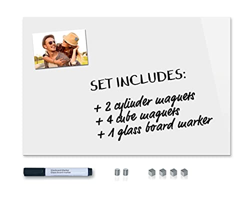 Be!Board SY487 Glas-Magnettafel weiß 60 x 40 cm, Memoboard magnetisch & beschreibbar, incl. 6 starke Neodym-Magnete + 1 schwarzer Boardmarker, rahmenlos von Sigel