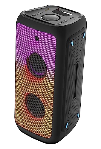BE COOL Party-Speaker 120 Watt PS120BTK – BT 5.0, bis 10 Std. Spieldauer, Mikrofon/AUX/Gitarre-Eingang, Dual Pairing, Display, Lichtshow, FM-Tuner, Fernbedienung von Be Cool