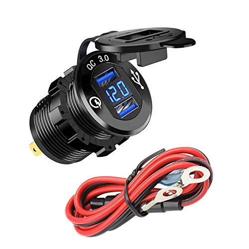Be In Your Mind 12-24V Dual QC 3.0 USB Port Auto Schnellladegerät Twin USB Buchse LED Spannungsanzeige mit Kabel für Autos Wohnmobile Boote von Be In Your Mind