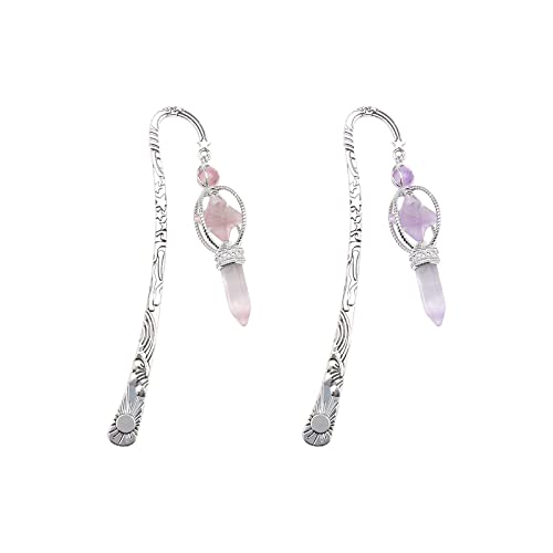 Be In Your Mind 2 STÜCKE Metall Lesezeichen Merkaba Stern Anhänger Charms Vintage Silber Stern Sonne Mond Rune Amethyst Rosa Kristall Retro Seite Marker Lesezeichen Geschenk für Frauen von Be In Your Mind