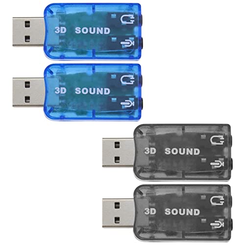 Be In Your Mind 4 Stück Externe 5.1 USB Stereo Soundkarte mit 3,5mm Kopfhörer Und Mikrofonanschlüssen Virtueller 3D 5.1 Kanal Audioadapter Kompatibel mit Windows, 2 Schwarz & 2 Blau von Be In Your Mind