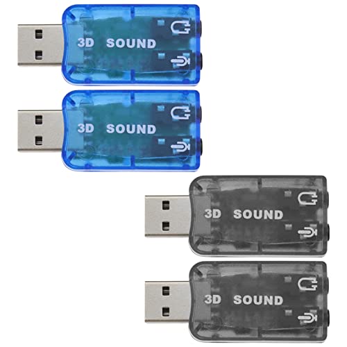 Be In Your Mind Externe 5.1 USB-Stereo-Soundkarte mit 3,5-mm-Kopfhörer- und Mikrofonanschlüssen, 3D-Virtual 5.1-Kanal-Audio-Adapter, kompatibel mit Windows 2, Schwarz und 2 Blau, 4 Stück von Be In Your Mind