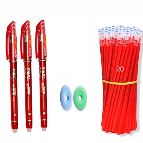 BeNtLi Radierbarer Kugelschreiber, 4 Und 60 Minen, 0,5 Mm Thermostift Mit Radiergummi, Bürobedarf (Schwarz, Blau, Rot) (Red) von BeNtLi