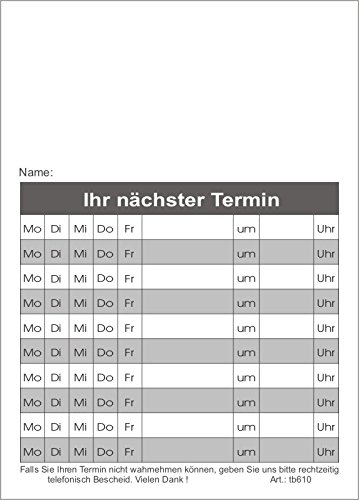10 Terminblöcke maxi mit 10 Terminfelder DIN A6, 500 Terminzettel, in schwarz-weiß, tb610 10 Terminblöcke maxi mit 10 Terminfelder DIN A6, 500 Terminzettel, in schwarz-weiß, tb610 von BeWeSt