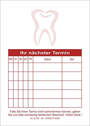 10 Terminblöcke mit je 50 Terminzettel, Terminblock tb192 Zahnarztpraxis Zahnärzte von BeWeSt