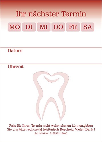 10 Terminblöcke mit je 50 Terminzettel, Terminblock tb194 Zahnarztpraxis in rot von BeWeSt