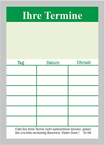 10 neutrale Terminblöcke mit je 50 Terminzettel, Terminblock tb146 grün Heilpraktiker und andere Berufe von BeWeSt
