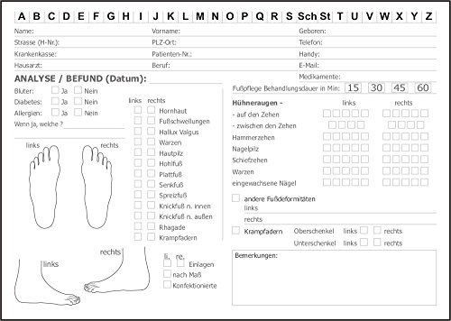 100 Karteikarten für Fußpflege Pediküre mit Analyse, Kundenkarten KK03, KEINE KLAPPKARTEN von BeWeSt