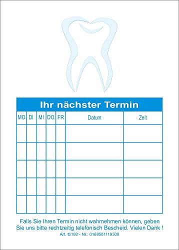 20 Terminblöcke mit je 50 Terminzettel, Terminblock tb193 Zahnarztpraxis in blau von BeWeSt