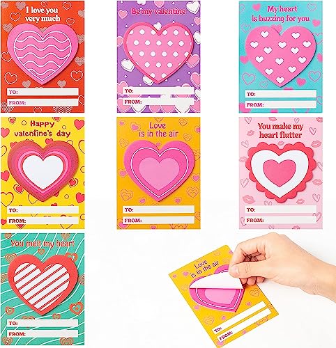 BeYumi 28Pcs Valentinstag Herz Haftnotizen mit Karten sortiert helle Farben niedlich selbstklebend Memo Pads lustige Kawaii Notizblock Post It Notes Schule Klassenzimmer Preise Austausch Geschenk von BeYumi