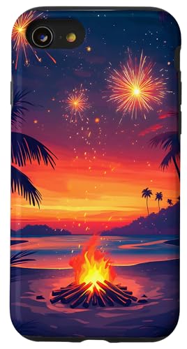 Feuerwerk Sonnenuntergang Tropische Insel Hülle für iPhone SE (2020) / 7 / 8 von Beach Designs by Dennex