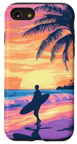 Sonnenuntergang Surfen Tropische Sommerwellen Palme Hülle für iPhone SE (2020) / 7 / 8 von Beach Designs by Dennex