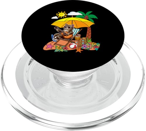 Cat Playing Guitar On Beach Hawaiian Costume Relaxing Lover PopSockets PopGrip für MagSafe von Beach Lover Vacations Costume