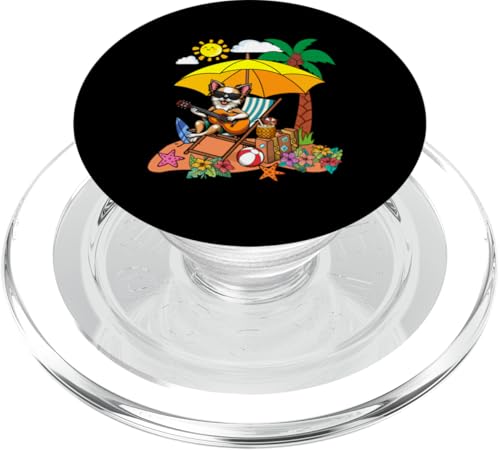 Chihuahua Playing Guitar On Beach Hawaiian Costume Relaxing PopSockets PopGrip für MagSafe von Beach Lover Vacations Costume