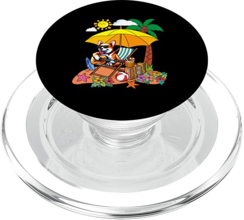 Corgi Playing Guitar On Beach Hawaiian Costume Relaxing PopSockets PopGrip für MagSafe von Beach Lover Vacations Costume