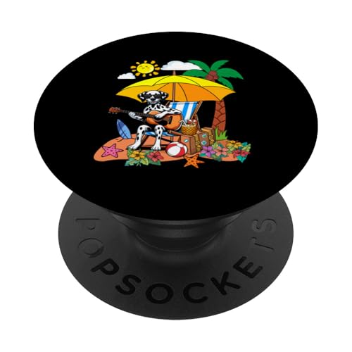 Dalmatian Playing Guitar On Beach Hawaiian Costume Relaxing PopSockets Klebender PopGrip von Beach Lover Vacations Costume