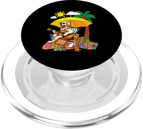 Golden Retriever Playing Guitar On Beach Hawaiian Relaxing PopSockets PopGrip für MagSafe von Beach Lover Vacations Costume