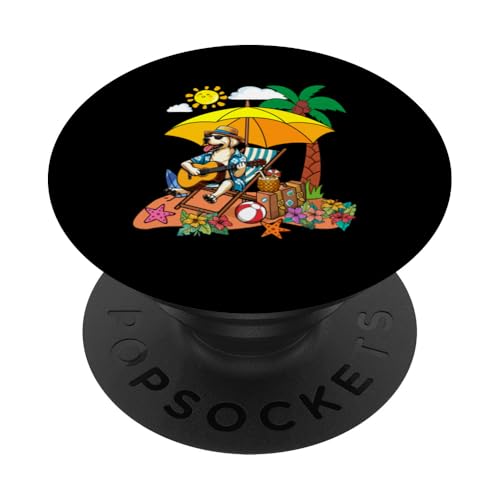 Labrador Retriever Playing Guitar On Beach Hawaiian Relaxing PopSockets Klebender PopGrip von Beach Lover Vacations Costume