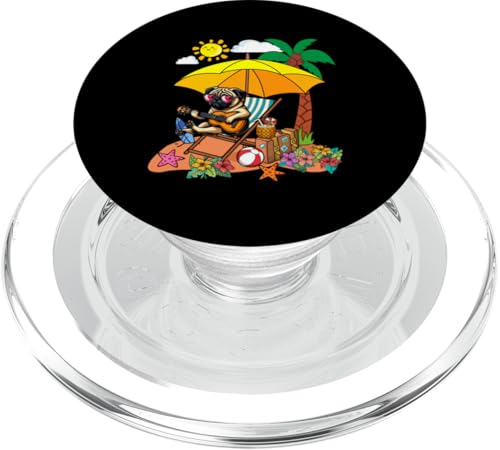 Pug Playing Guitar On Beach Hawaiian Costume Relaxing Lover PopSockets PopGrip für MagSafe von Beach Lover Vacations Costume
