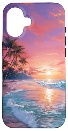 Vintage Strand Sonnenuntergang Palme Design Hülle für iPhone 16 von Beach Theme Ocean Themed Cute Summer
