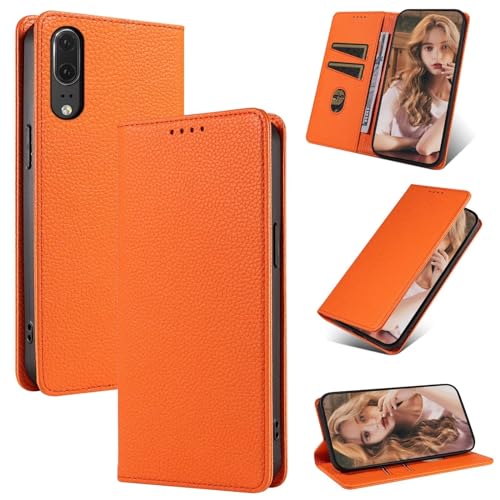 Beajew Handyhülle für Huawei P20 Hülle, Premium Leder Klapphülle [RFID Kartenschlitzen][Magnetverschluss][Standfunktion] kompatibel mit Huawei P20, Orange von Beajew