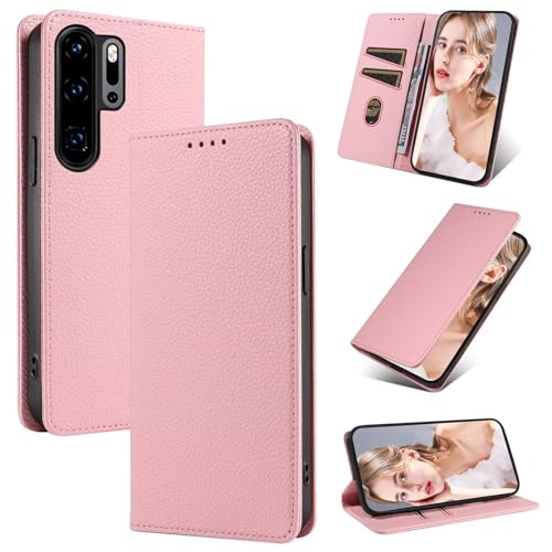 Beajew Handyhülle für Huawei P30 Pro Hülle, Premium Leder Klapphülle [RFID Kartenschlitzen][Magnetverschluss][Standfunktion] kompatibel mit Huawei P30 Pro, Rosa von Beajew