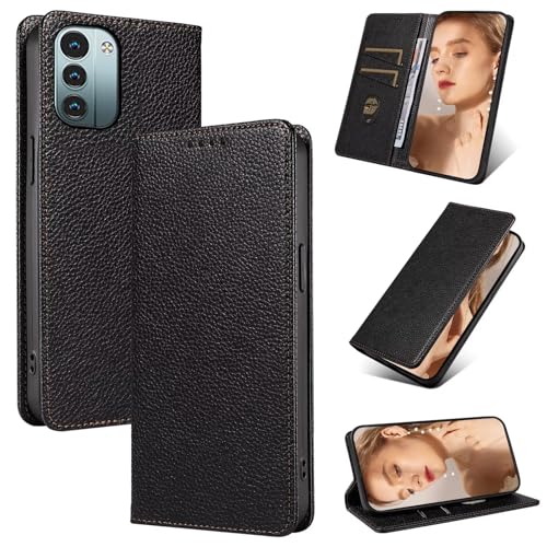 Beajew Handyhülle für Nokia G11 4G/Nokia G21 4G Hülle, Premium Leder Klapphülle [RFID Kartenschlitzen][Magnetverschluss][Standfunktion] kompatibel mit Nokia G11 4G/Nokia G21 4G, Schwarz von Beajew
