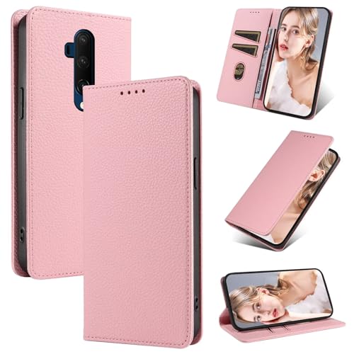 Beajew Handyhülle für OnePlus 7T Pro Hülle, Premium Leder Klapphülle [RFID Kartenschlitzen][Magnetverschluss][Standfunktion] kompatibel mit OnePlus 7T Pro, Rosa von Beajew