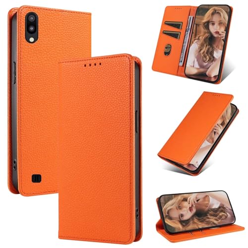 Beajew Handyhülle für Samsung Galaxy A10/M10 Hülle, Premium Leder Klapphülle [RFID Kartenschlitzen][Magnetverschluss][Standfunktion] kompatibel mit Samsung Galaxy A10/M10, Orange von Beajew