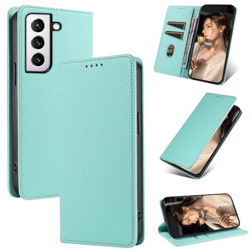 Beajew Handyhülle für Samsung Galaxy S21 FE Hülle, Premium Leder Klapphülle [RFID Kartenschlitzen][Magnetverschluss][Standfunktion] kompatibel mit Samsung Galaxy S21 FE, Grün von Beajew