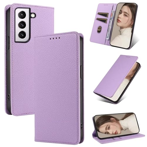 Beajew Handyhülle für Samsung Galaxy S21 FE Hülle, Premium Leder Klapphülle [RFID Kartenschlitzen][Magnetverschluss][Standfunktion] kompatibel mit Samsung Galaxy S21 FE, Lila von Beajew