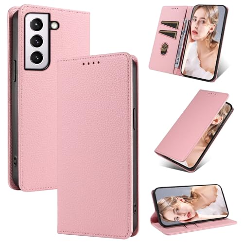 Beajew Handyhülle für Samsung Galaxy S21 FE Hülle, Premium Leder Klapphülle [RFID Kartenschlitzen][Magnetverschluss][Standfunktion] kompatibel mit Samsung Galaxy S21 FE, Rosa von Beajew