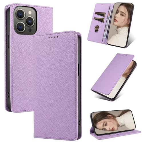 Beajew Handyhülle für iPhone 13 Pro Hülle, Premium Leder Schutzhülle [RFID Blockierung] Magnet Klappbar Flip Case Tasche Multifunktional Stoßfest kompatibel mit iPhone 13 Pro, Lila von Beajew