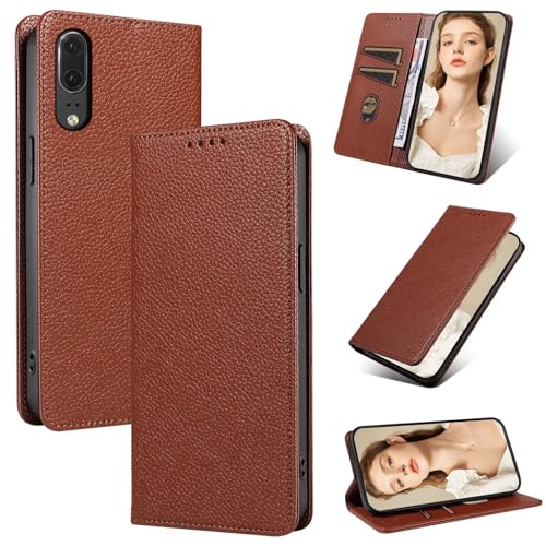 Beajew Handyhülle für Huawei P20 Hülle, Premium Leder Klapphülle [RFID Kartenschlitzen][Magnetverschluss][Standfunktion] kompatibel mit Huawei P20, Braun von Beajew