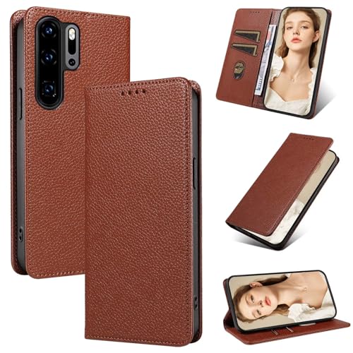 Beajew Handyhülle für Huawei P30 Pro Hülle, Premium Leder Klapphülle [RFID Kartenschlitzen][Magnetverschluss][Standfunktion] kompatibel mit Huawei P30 Pro, Braun von Beajew