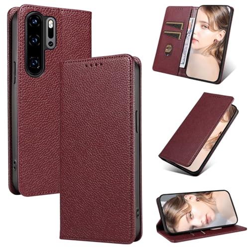 Beajew Handyhülle für Huawei P30 Pro Hülle, Premium Leder Klapphülle [RFID Kartenschlitzen][Magnetverschluss][Standfunktion] kompatibel mit Huawei P30 Pro, Rot von Beajew