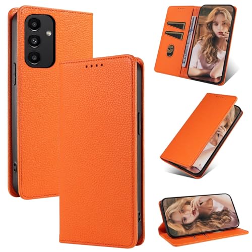 Beajew Handyhülle für Samsung Galaxy A24 5G/A25 5G Hülle, Premium Leder Klapphülle [RFID Kartenschlitzen][Magnetverschluss][Standfunktion] kompatibel mit Samsung Galaxy A24 5G/A25 5G, Orange von Beajew