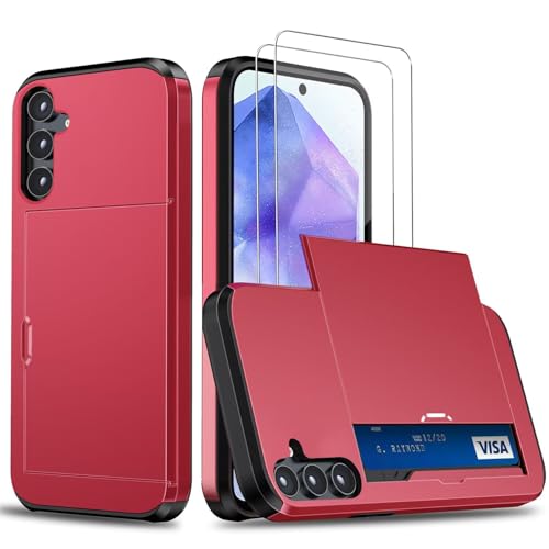 Beajew Handyhülle für Samsung Galaxy A56 Case +2 Stück Schutzfolie, mit Kartenfach Silikon TPU Handyhülle Dünn Weiche Stoßfest Flexibel Handy Tasche Bumper Brieftasche Case, Rot Beajew Handyhülle für Samsung Galaxy A56 Case +2 Stück Schutzfolie, mit Kartenfach Silikon TPU Handyhülle Dünn Weiche Stoßfest Flexibel Handy Tasche Bumper Brieftasche Case, Rot von Beajew