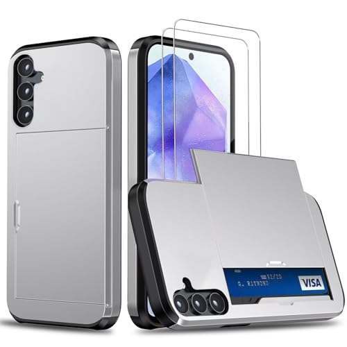 Beajew Handyhülle für Samsung Galaxy A56 Case +2 Stück Schutzfolie, mit Kartenfach Silikon TPU Handyhülle Dünn Weiche Stoßfest Flexibel Handy Tasche Bumper Brieftasche Case, Silbrig Beajew Handyhülle für Samsung Galaxy A56 Case +2 Stück Schutzfolie, mit Kartenfach Silikon TPU Handyhülle Dünn Weiche Stoßfest Flexibel Handy Tasche Bumper Brieftasche Case, Silbrig von Beajew