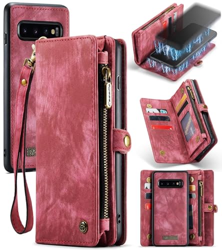 Beajew Handyhülle für Samsung Galaxy S10 Plus, Caseme Retro Reißverschluss Hülle PU Leder Weiche Klapphülle Magnetverschluss Kartenfach Standfunktion Geldbörse, Rot Beajew Handyhülle für Samsung Galaxy S10 Plus, Caseme Retro Reißverschluss Hülle PU Leder Weiche Klapphülle Magnetverschluss Kartenfach Standfunktion Geldbörse, Rot von Beajew